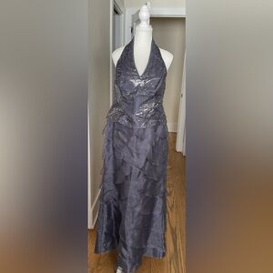 Bellissma Fashions Beaded Chiffon Evening Dress | Smoky Gray | Size 14